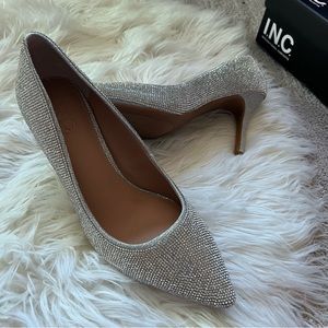 I.N.C. Silver Crystal Pointed Toe Pumps
